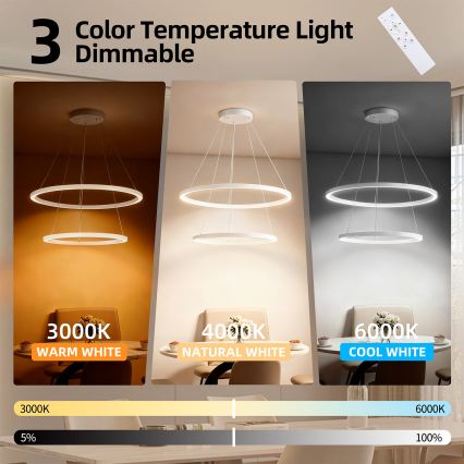 Brilagi - Dimbare LED-hanglamp aan kabel PORTOFINO LED/98W/230V 3000-6000K Ø 80 cm wit + afstandsbediening
