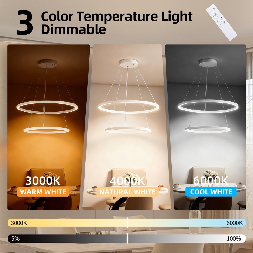 Brilagi - Dimbare LED-hanglamp aan kabel PORTOFINO LED/98W/230V 3000-6000K Ø 80 cm wit + afstandsbediening