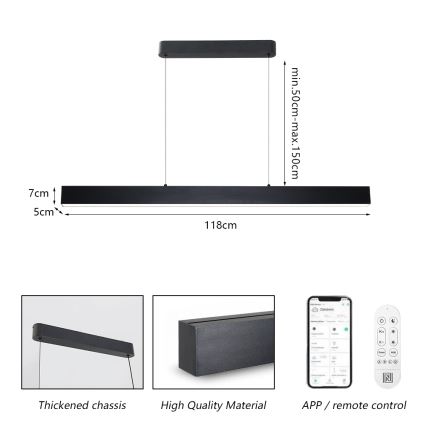 Brilagi - Dimbare LED hanglamp aan een koord SLEEKLINE SMART LED/40W/230V 3000-6000K Wi-Fi Tuya zwart + afstandsbediening