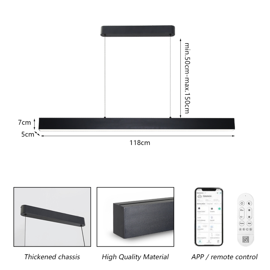 Brilagi - Dimbare LED hanglamp aan een koord SLEEKLINE SMART LED/40W/230V 3000-6000K Wi-Fi Tuya zwart + afstandsbediening