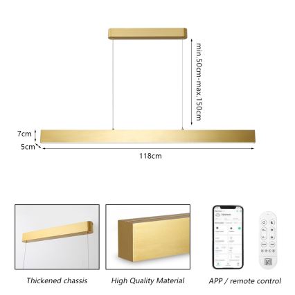 Brilagi - Dimbare LED hanglamp aan een koord SLEEKLINE SMART LED/40W/230V 3000-6000K Wi-Fi Tuya goud + afstandsbediening