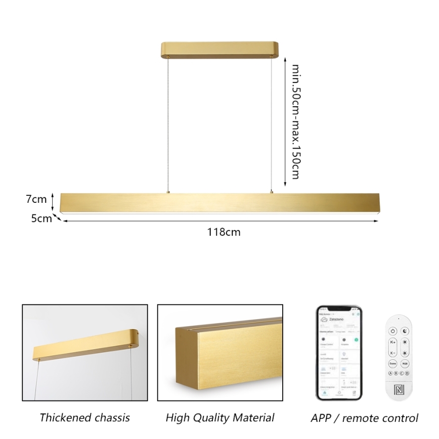Brilagi - Dimbare LED hanglamp aan een koord SLEEKLINE SMART LED/40W/230V 3000-6000K Wi-Fi Tuya goud + afstandsbediening