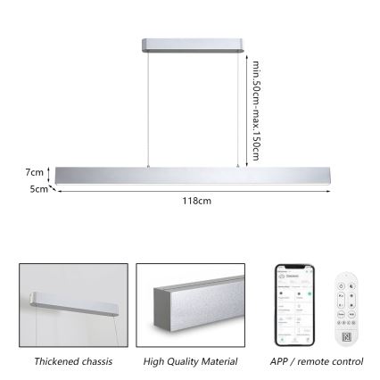 Brilagi - Dimbare LED hanglamp aan een koord SLEEKLINE SMART LED/40W/230V 3000-6000K Wi-Fi Tuya zilver + afstandsbediening