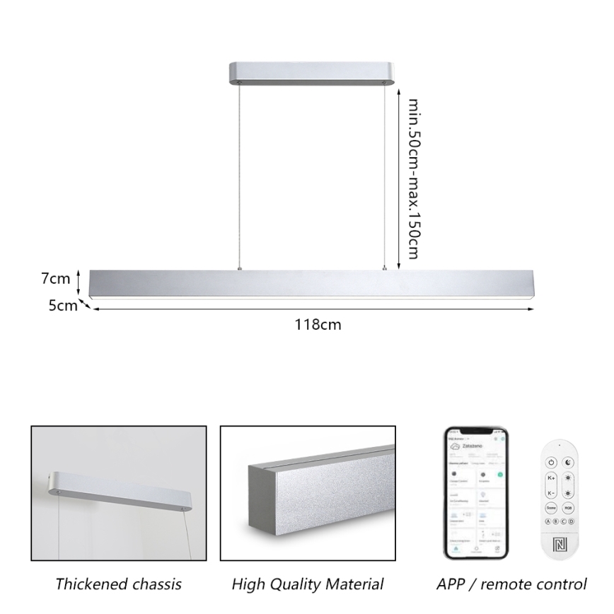 Brilagi - Dimbare LED hanglamp aan een koord SLEEKLINE SMART LED/40W/230V 3000-6000K Wi-Fi Tuya zilver + afstandsbediening