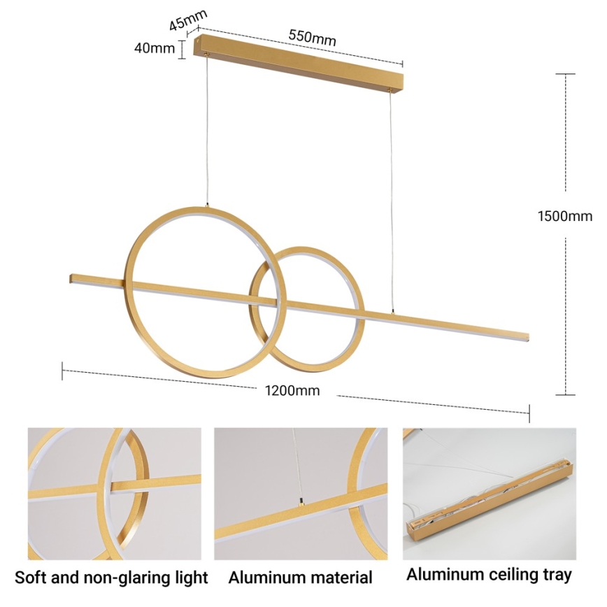 BRILAGI - LED dimbare hanglamp aan kabel SIGNATURE LED/53W/230V 3000-6000K 120 cm goudkleurig + afstandsbediening