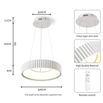 Brilagi - Dimbare LED-pendellamp FALCON MODERN LED/30W/230V 3000-6000K Ø 40 cm wit + afstandsbediening