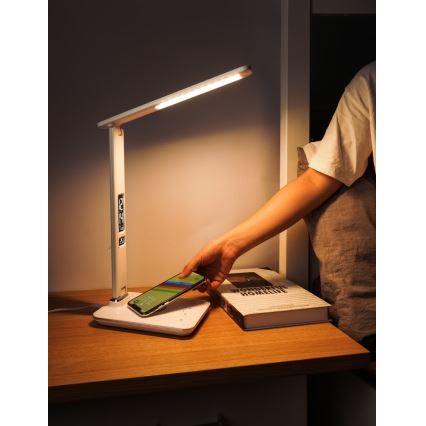 Brilagi - Dimbare LED-tafellamp met draadloos QI-opladen en USB REGINA LED/8,5W/230V wit