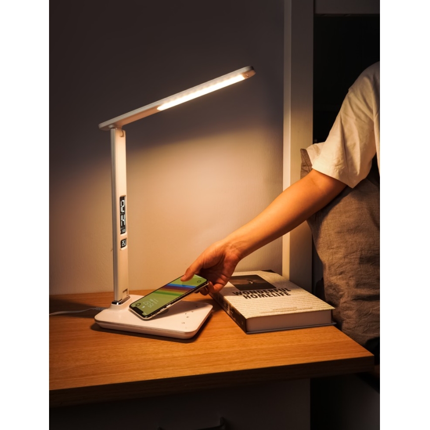 Brilagi - Dimbare LED-tafellamp met draadloos QI-opladen en USB REGINA LED/8,5W/230V wit