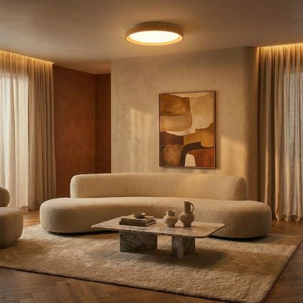 Brilagi - LED-dimbare plafondlamp FLOCO LED/48W/230V Ø 40 cm houtdecor/wit + afstandsbediening