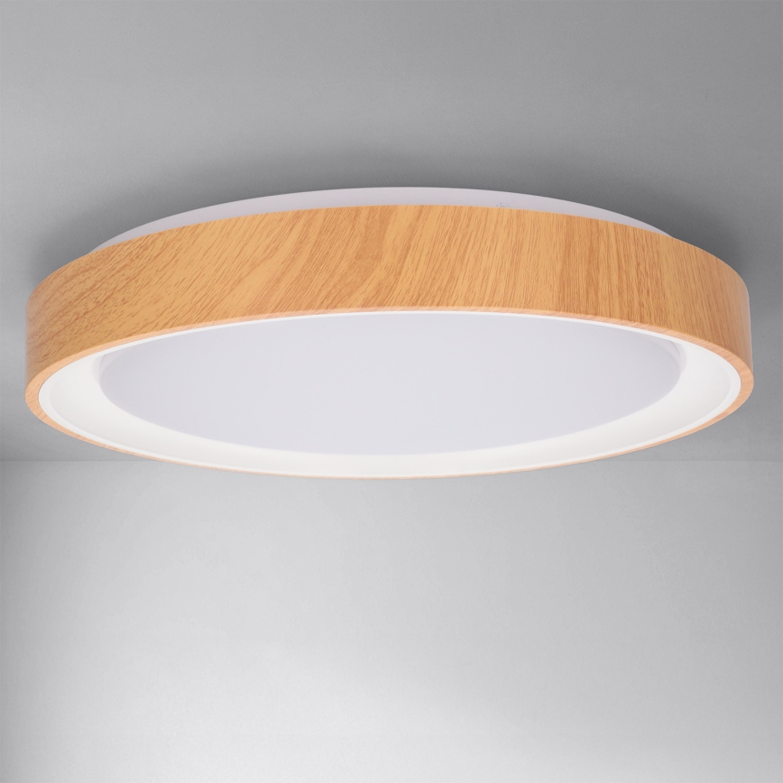 Brilagi - LED-dimbare plafondlamp FLOCO LED/48W/230V Ø 40 cm houtdecor/wit + afstandsbediening