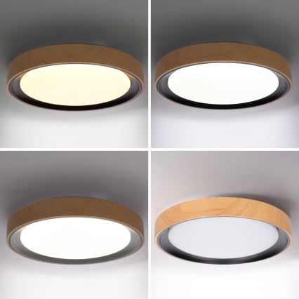 Brilagi - Dimbare LED-plafondlamp FLOCO LED/48W/230V 3000–6500K Ø 40 cm houtdecor/zwart + afstandsbediening