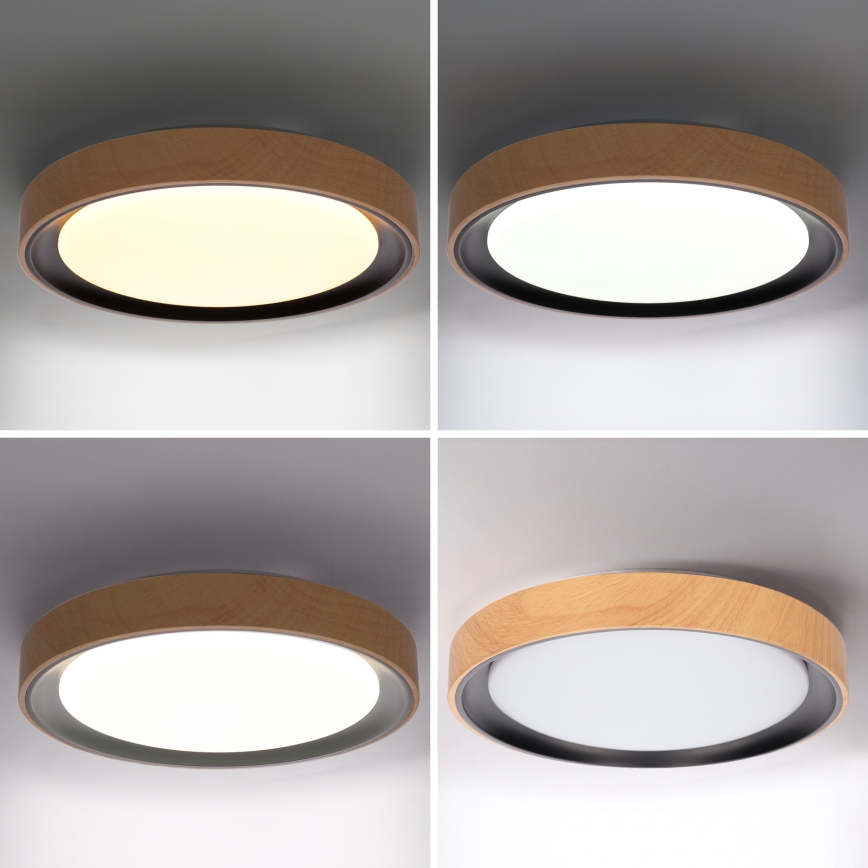 Brilagi - Dimbare LED-plafondlamp FLOCO LED/48W/230V 3000–6500K Ø 40 cm houtdecor/zwart + afstandsbediening