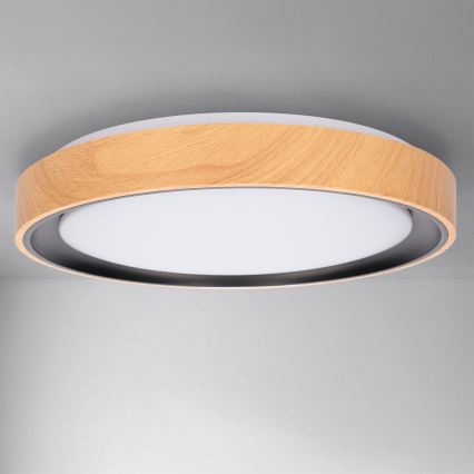 Brilagi - Dimbare LED-plafondlamp FLOCO LED/48W/230V 3000–6500K Ø 40 cm houtdecor/zwart + afstandsbediening
