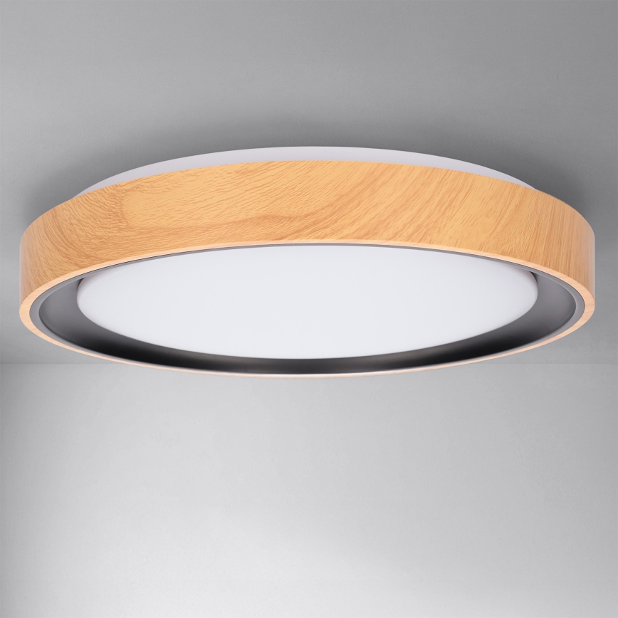 Brilagi - Dimbare LED-plafondlamp FLOCO LED/48W/230V 3000–6500K Ø 40 cm houtdecor/zwart + afstandsbediening
