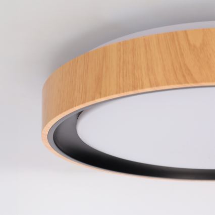 Brilagi - Dimbare LED-plafondlamp FLOCO LED/48W/230V 3000–6500K Ø 40 cm houtdecor/zwart + afstandsbediening