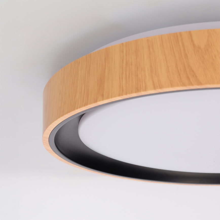 Brilagi - Dimbare LED-plafondlamp FLOCO LED/48W/230V 3000–6500K Ø 40 cm houtdecor/zwart + afstandsbediening