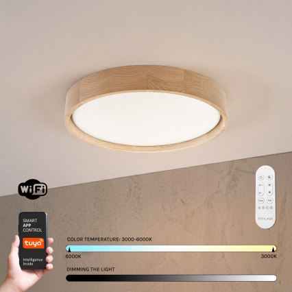 Brilagi - LED dimbare plafondlamp MANAROLA SMART LED/24W/230V 3000-6000K Wi-Fi Tuya Beacon Ø 41 cm eiken + afstandsbediening