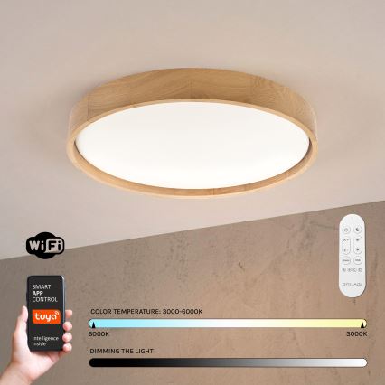Brilagi - LED dimbare plafondlamp MANAROLA SMART LED/36W/230V 3000-6000K Wi-Fi Tuya Beacon Ø 51 cm eiken + afstandsbediening