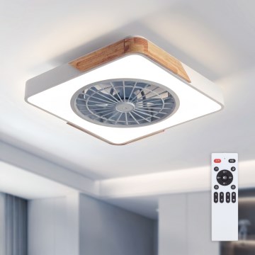Brilagi - dimbare LED-plafondlamp met geïntegreerde ventilator LED/38W/230V 3000-6500K 3000-6500K 50x50 cm wit/eiken + afstandsbediening
