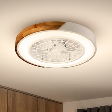 Brilagi - Dimbare LED-plafondlamp met ventilator LED/30W/230V 3000-6500K Ø 50 cm wit/eiken + afstandsbediening