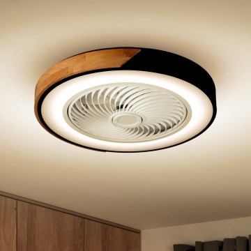 Brilagi - Dimbare LED-plafondlamp met ventilator LED/30W/230V 3000-6500K Ø 50 cm zwart/eiken + afstandsbediening