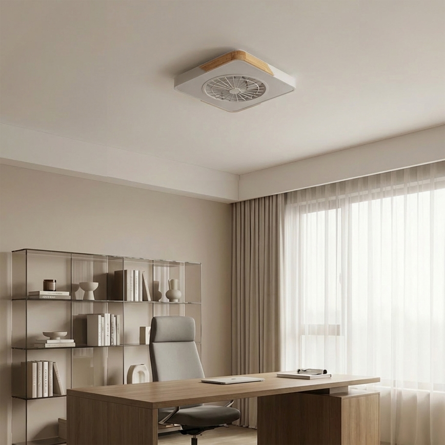 Brilagi - LED dimbare plafondlamp met ventilator LED/38W/230V 3000-6500K 50x50 cm wit/eiken + afstandsbediening