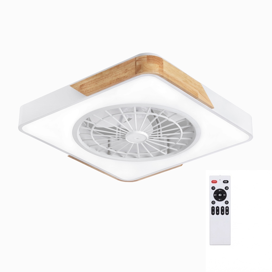 Brilagi - LED dimbare plafondlamp met ventilator LED/38W/230V 3000-6500K 50x50 cm wit/eiken + afstandsbediening