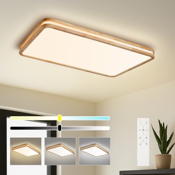 Brilagi - Dimbare LED-plafondlamp MOLINA SQUARE LED/128W/230V 3000-6000K eiken 90x60 cm + afstandsbediening