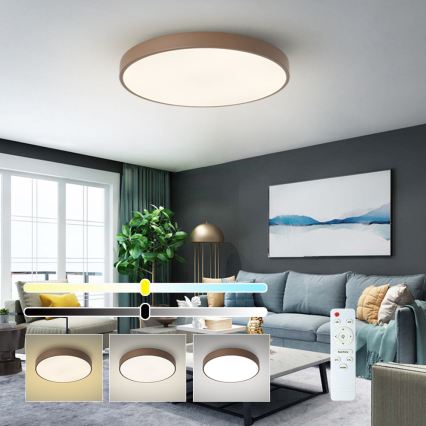 Brilagi - Dimbare LED-plafondlamp POOL, 60W, 230V, 3000–6000 K, Ø 60 cm, bruin, inclusief afstandsbediening