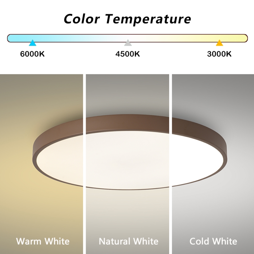 Brilagi - Dimbare LED-plafondlamp POOL, 60W, 230V, 3000–6000 K, Ø 60 cm, bruin, inclusief afstandsbediening