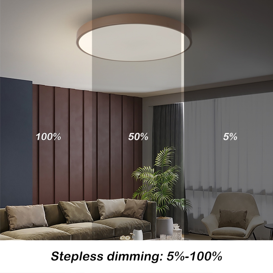 Brilagi - Dimbare LED-plafondlamp POOL, 60W, 230V, 3000–6000 K, Ø 60 cm, bruin, inclusief afstandsbediening