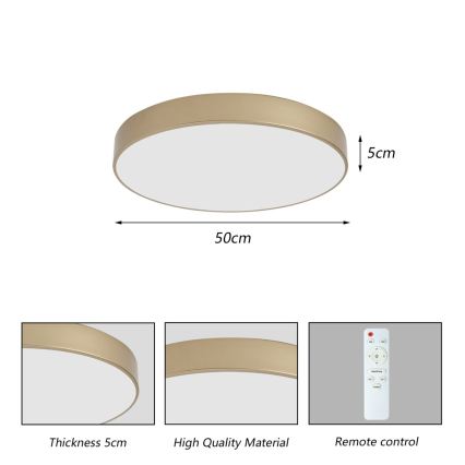 Brilagi - Dimbare LED-plafondlamp POOL LED/60W/230V 3000-6000K Ø 50 cm goud + afstandsbediening