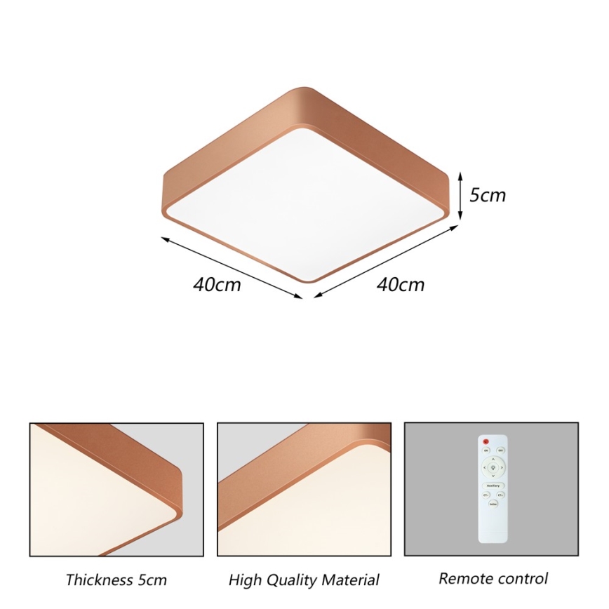 Brilagi - Dimbare LED-plafondlamp POOL SQUARE LED/36W/230V 3000-6000K 40x40 cm brons + afstandsbediening