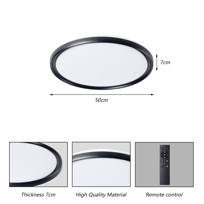 Brilagi - LED dimbare plafondlamp RIVO LED/72W/230V 3000-6000K zwart Ø 50 cm + afstandsbediening