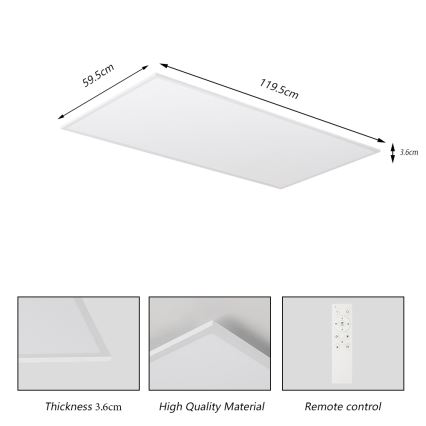 Brilagi - Dimbare LED-plafondlamp SLIMFRAME LED/80W/230V 120x60 cm 3000-6000K wit + afstandsbediening