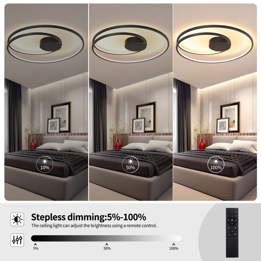 Brilagi - LED-dimbare plafondlamp TWISTER LED/105W/230V 3000-6000K Ø100 cm zwart + afstandsbediening