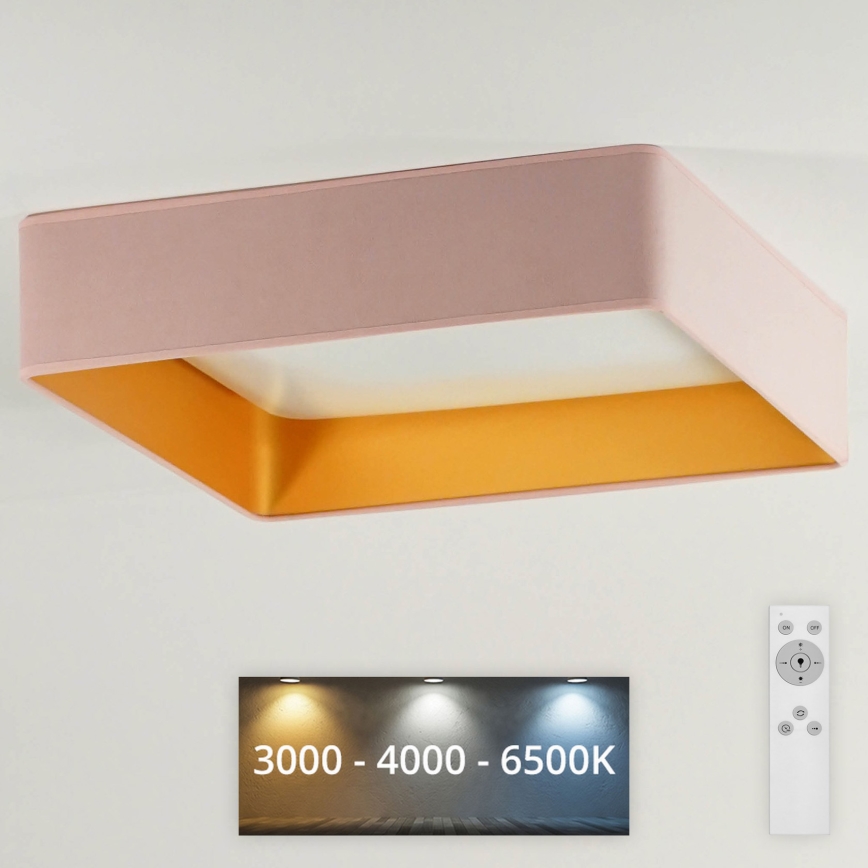 Brilagi - Dimbare LED plafondlamp VELVET SQUARE LED/24W/230V 3000/4000/6500K + afstandsbediening roze