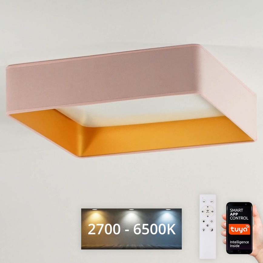 Brilagi - Dimbare LED-plafondlamp VELVET SQUARE SMART LED/36W/230V 60x60 cm 2700-6500K Wi-Fi Tuya + afstandsbediening roze
