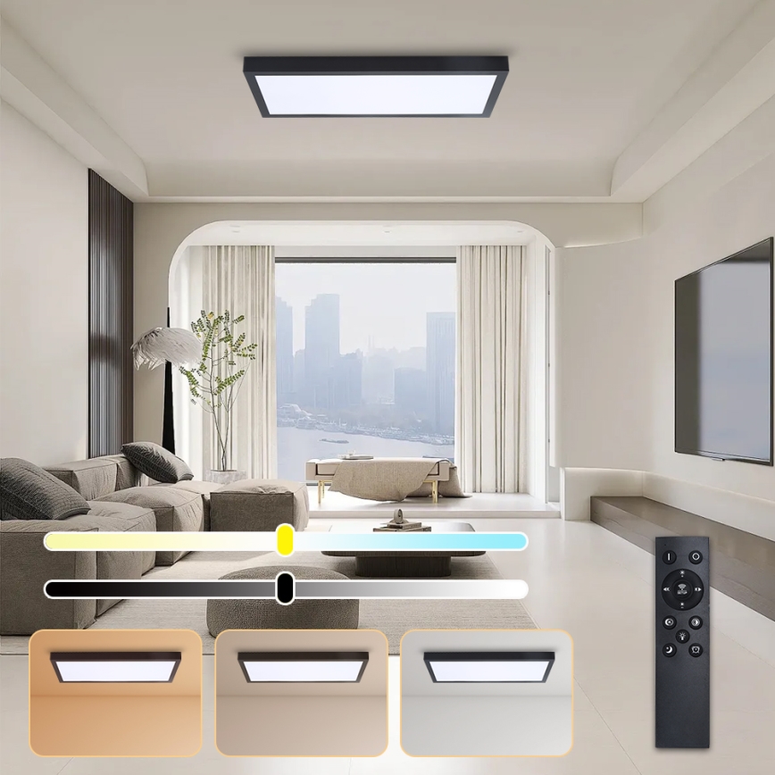 Brilagi - Dimbare LED-plafondlamp voor badkamer FRAME SMART LED/30W/230V 30 x 60 cm 3000-6000K IP44 zwart + afstandsbediening