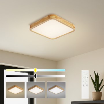 Brilagi - Dimbare LED-plafondlamp WOODLINE SQUARE LED/48W/230V 3000-6000K eik 40x40 cm + afstandsbediening