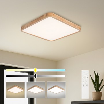 Brilagi - Dimbare LED-plafondlamp WOODLINE SQUARE LED/80W/230V 3000-6000K eiken 60x60 cm + afstandsbediening