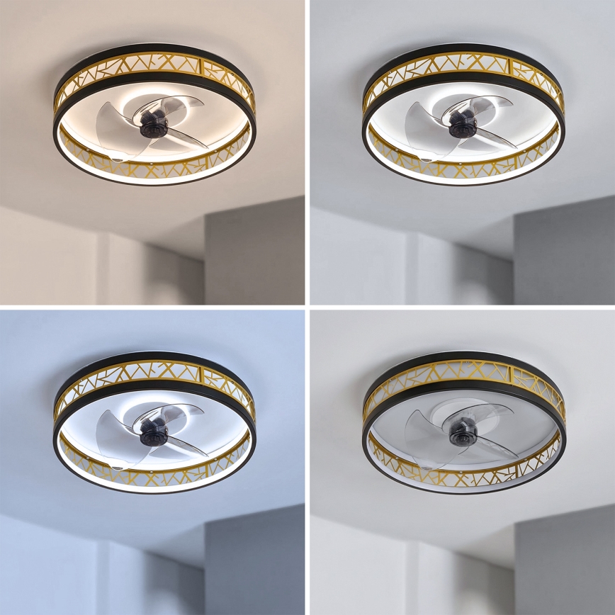 Brilagi - Dimbare LED-plafondventilator LED/34W/230V 50 cm zwart/goud + afstandsbediening
