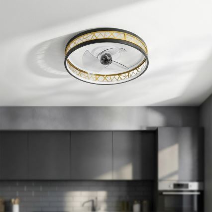 Brilagi - Dimbare LED-plafondventilator LED/34W/230V 50 cm zwart/goud + afstandsbediening
