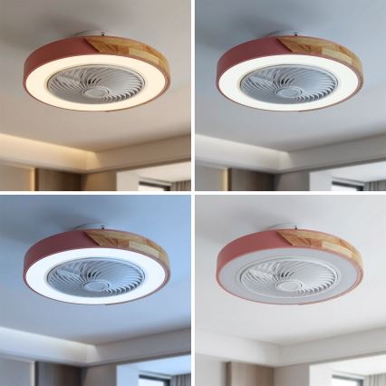 Brilagi - Dimbare LED-plafondlamp met ventilator LED/38W/230V 3000-6500K Ø 50 cm roze/eiken + afstandsbediening