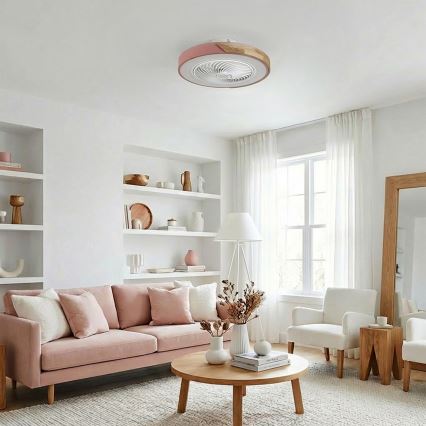 Brilagi - Dimbare LED-plafondlamp met ventilator LED/38W/230V 3000-6500K Ø 50 cm roze/eiken + afstandsbediening