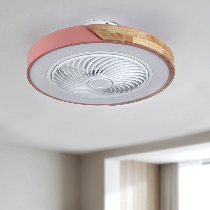 Brilagi - Dimbare LED-plafondlamp met ventilator LED/38W/230V 3000-6500K Ø 50 cm roze/eiken + afstandsbediening