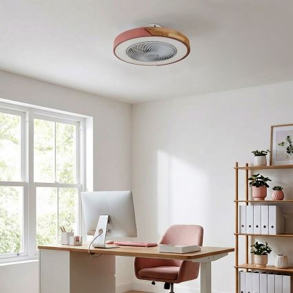 Brilagi - Dimbare LED-plafondlamp met ventilator LED/38W/230V 3000-6500K Ø 50 cm roze/eiken + afstandsbediening