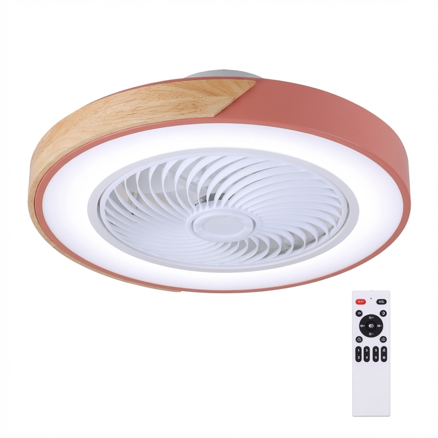 Brilagi - Dimbare LED-plafondlamp met ventilator LED/38W/230V 3000-6500K Ø 50 cm roze/eiken + afstandsbediening