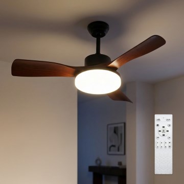 Brilagi - Dimbare LED-plafondventilator met 34 W, 230 V, 3000–6500 K, Ø 106 cm, zwart/bruin, inclusief afstandsbediening