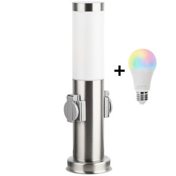 Brilagi - Dimbare LED RGBW buitenlamp met 2 stopcontacten 1xE27/15W/230V 2700-6500K IP44 40 cm mat chroom